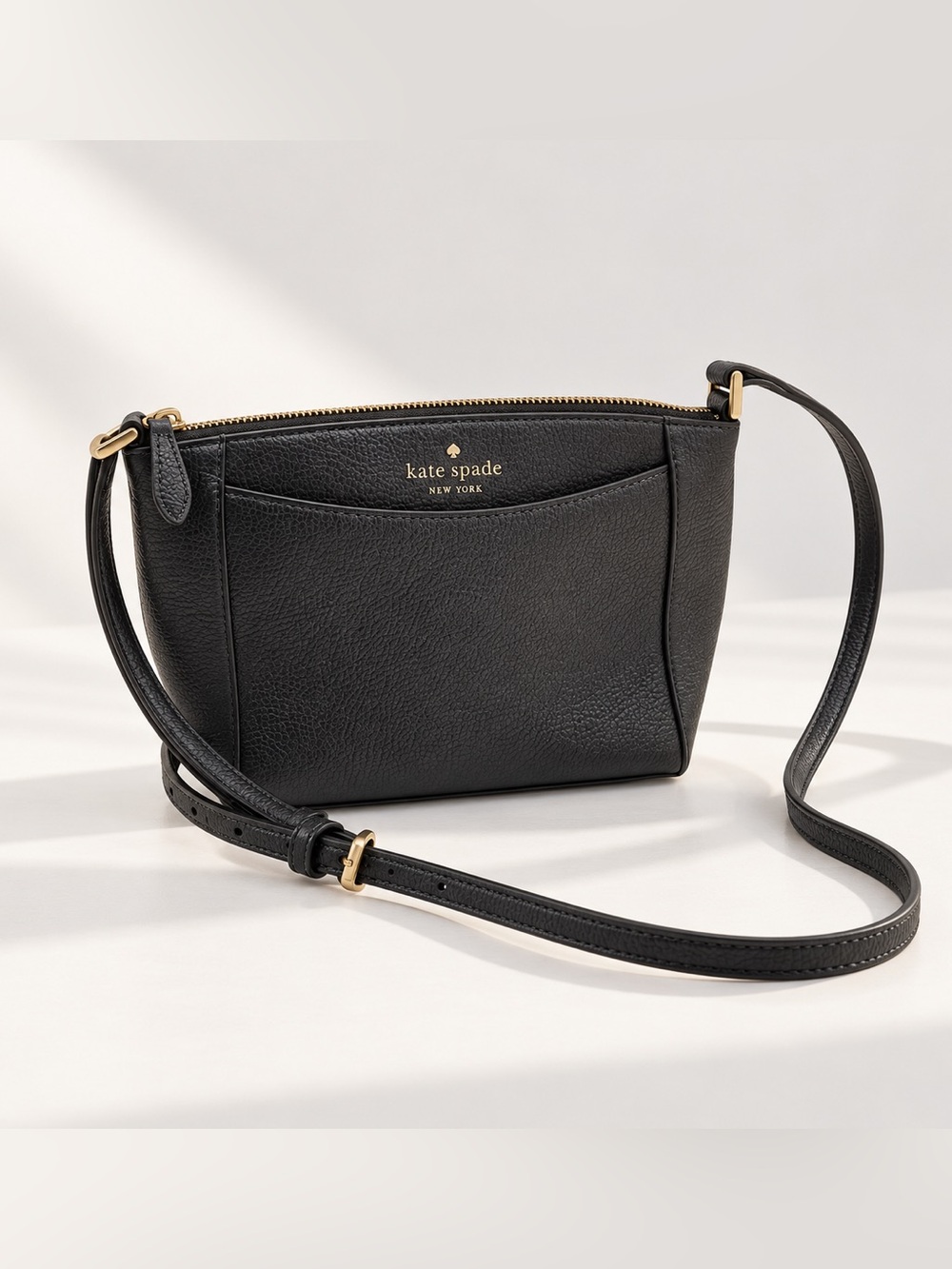 Kate Spade Black Pebbled Leather Crossbody Bag Gold Hardware